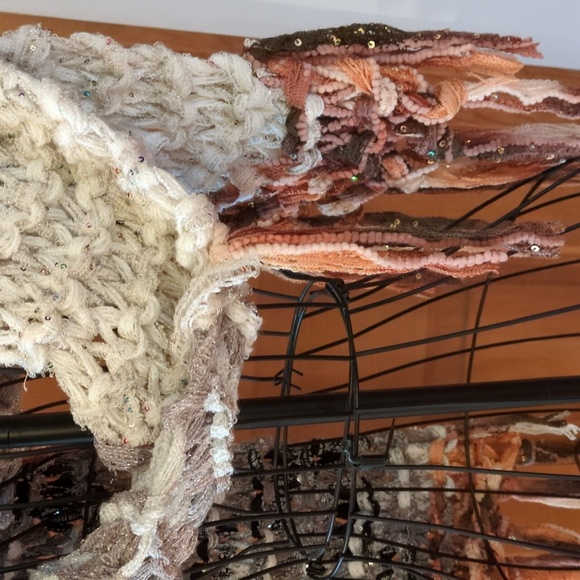 NEW! Handmade Knit Mixed Ribbon Yarn Bohemian Sparkle Fringe Scarf - Picture 7 of 11